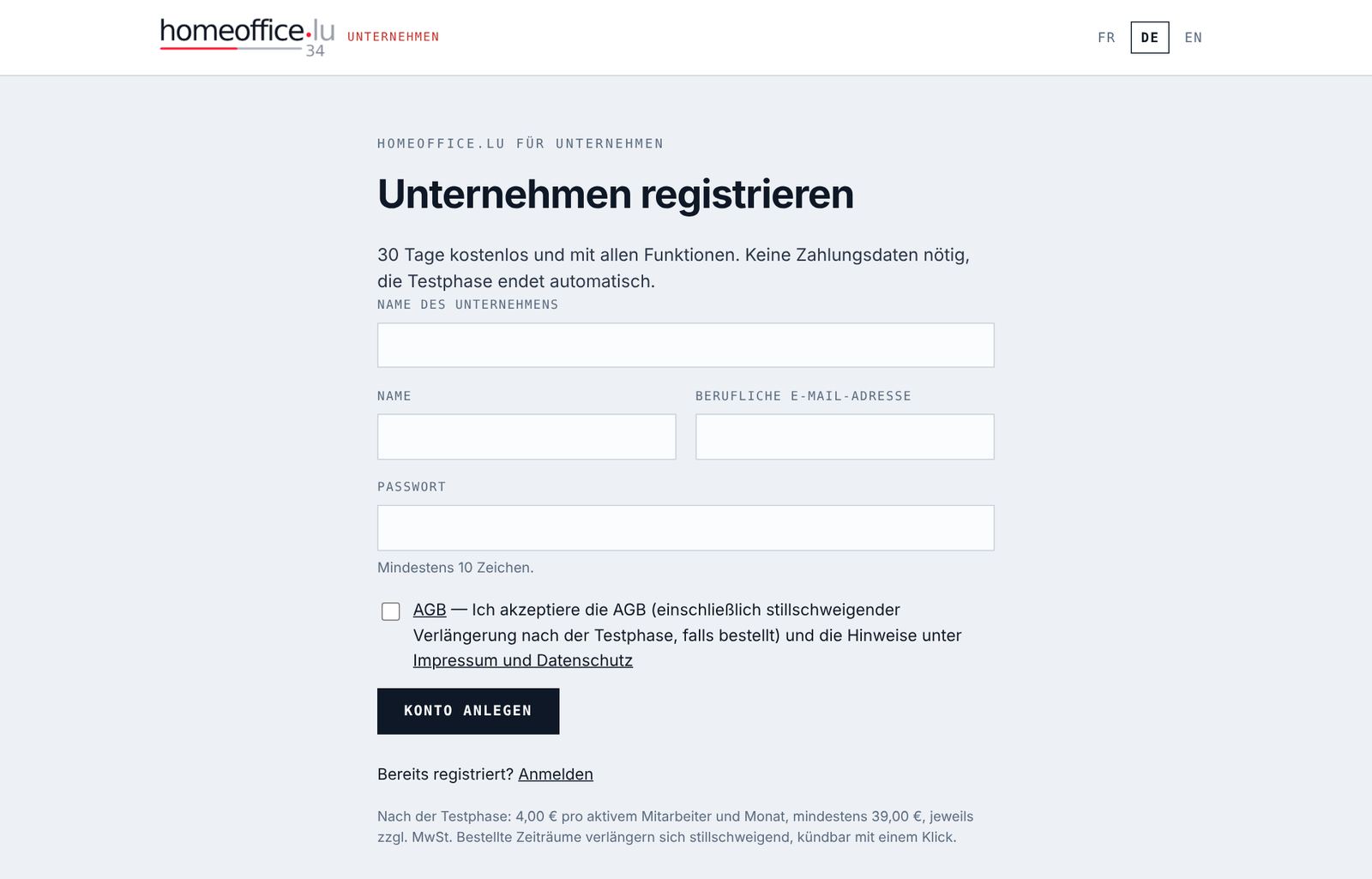 Das Registrierungsformular.
