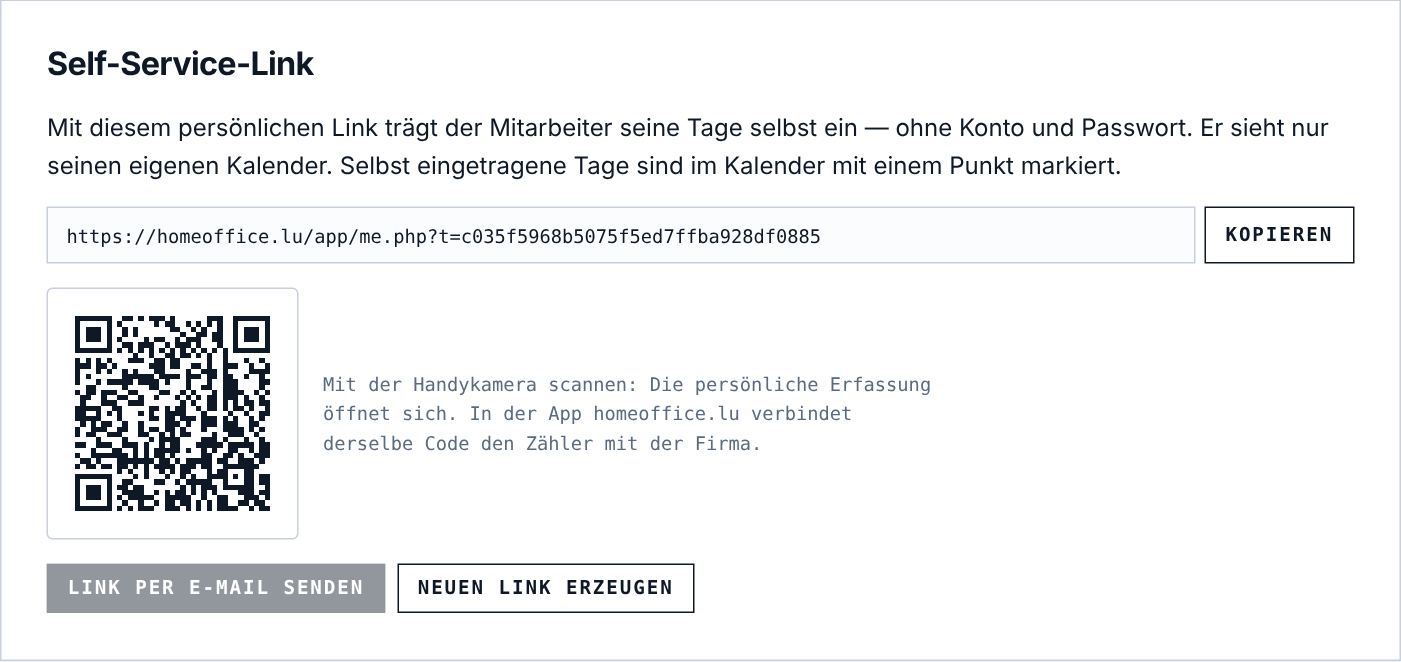 Der persönliche Link und sein QR-Code im Mitarbeiterprofil.