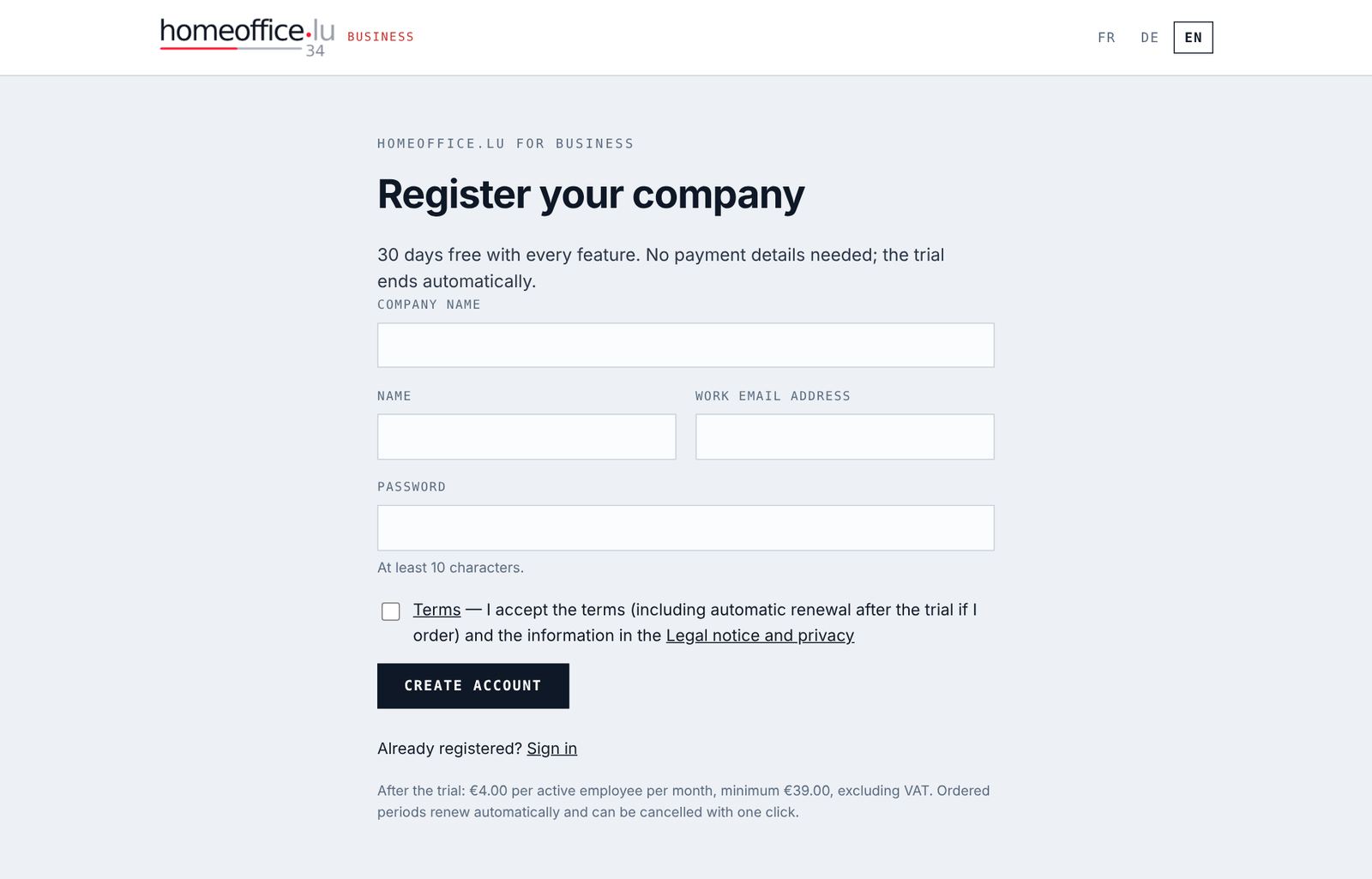 The sign-up form.