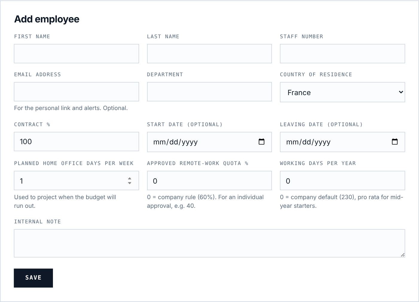 The employee form.