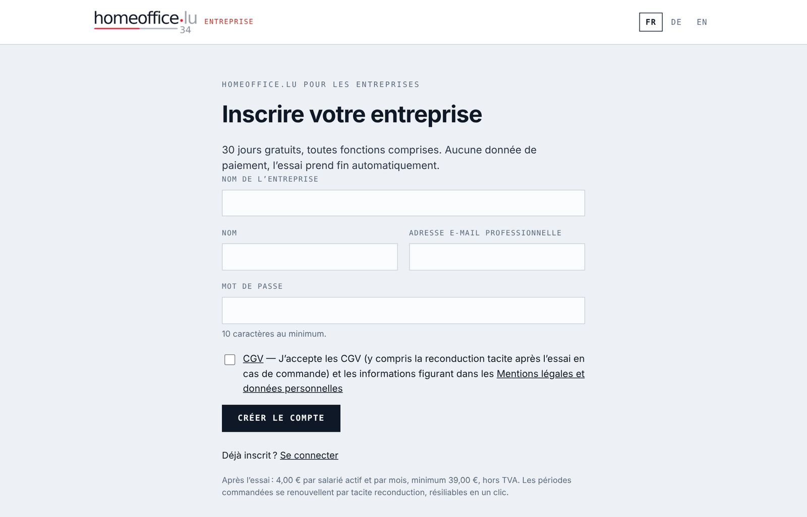 Le formulaire d’inscription.